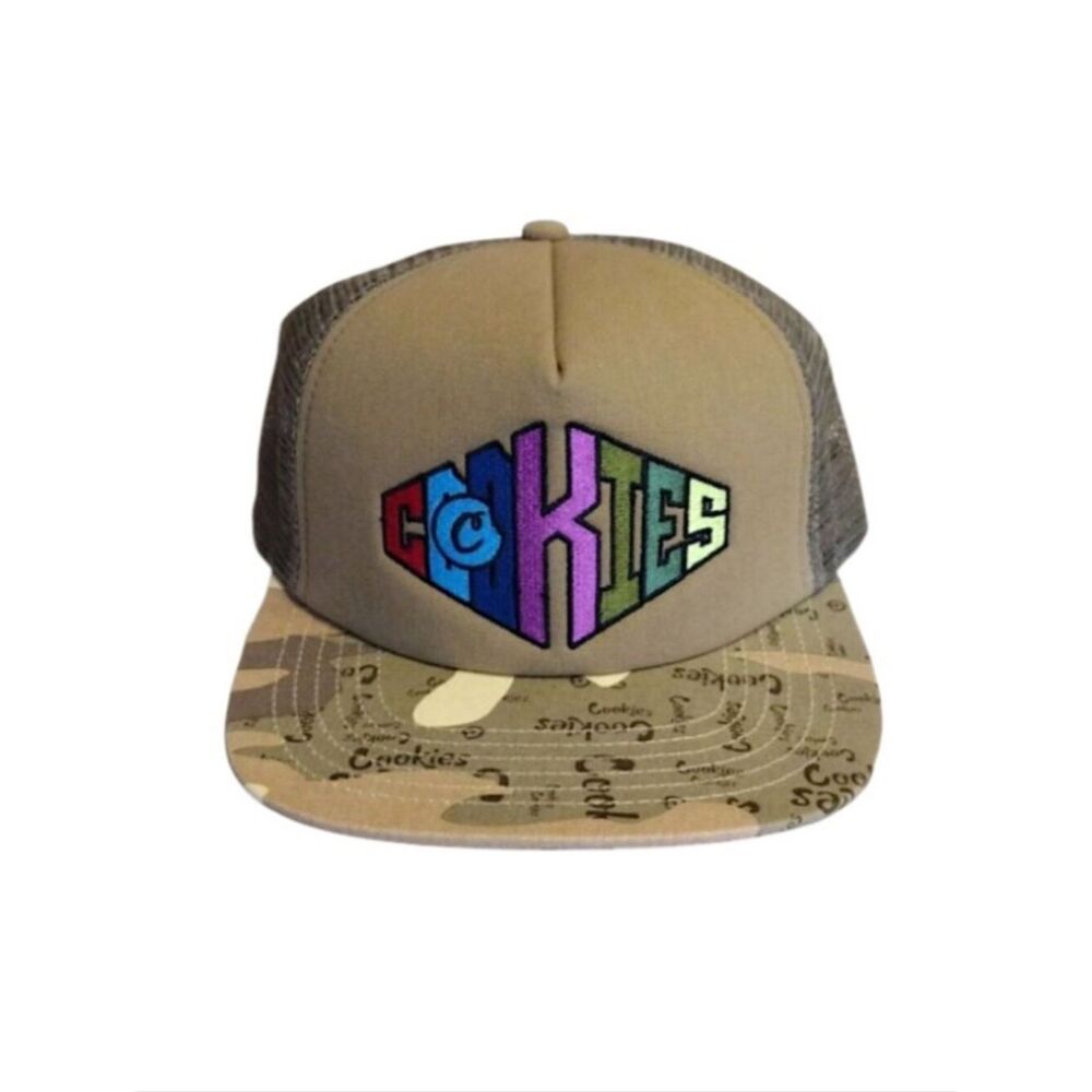 Cookies Multicolor Logo Camo Tan Snapback‎ Trucker Hat NWOT Streetwear